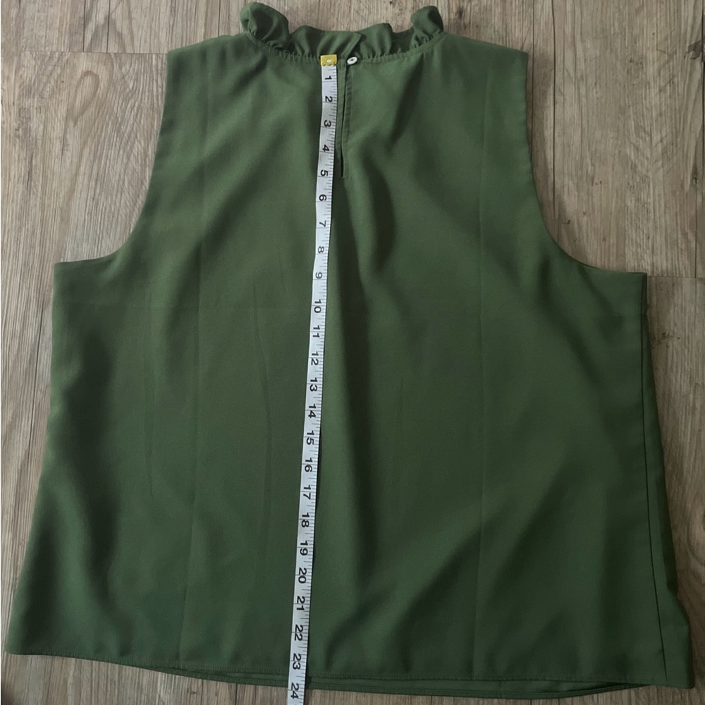 J.Crew Ruffle Neck Sleeveless Blouse Olive Green Keyhole Back Tank Top - Picture 5 of 8
